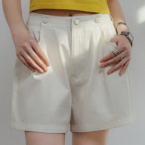 Premium Women's Beige A-Line Shorts – Casual Wide Leg Summer Streetwear Pants